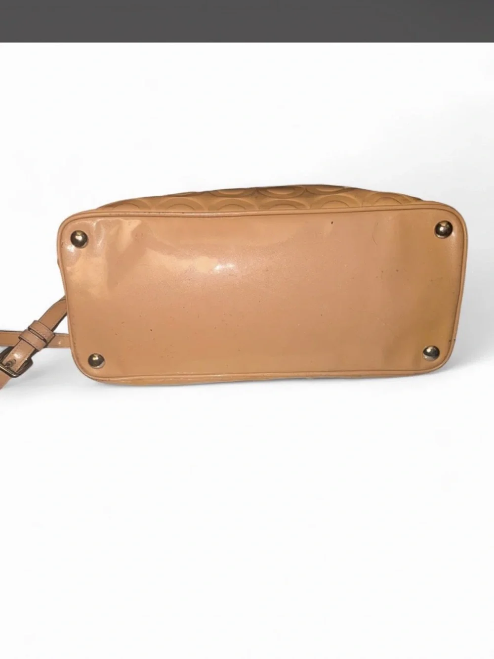 Coach - Peyton Cora in Tan Glossy PVC crossbody with a metallic finish
